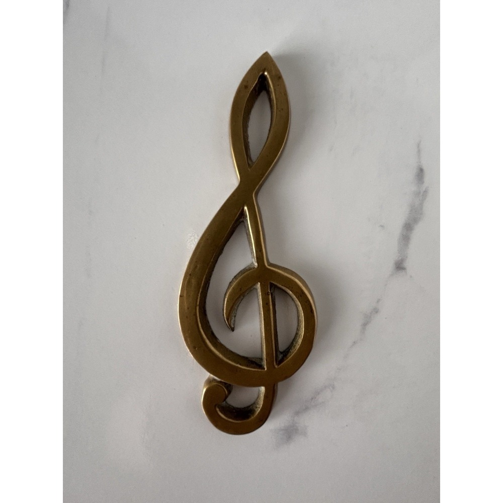 Vintage Brass Treble Clef Musical Note Paperweight or Wall Decor - 6"